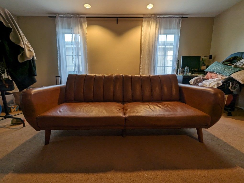 Faux Leather Convertible Sofa-Futon