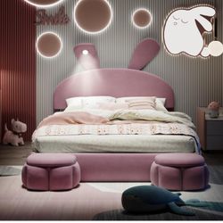 Brand New In Box Modern Bunny Platform Bed With Storage Ottomans!!!