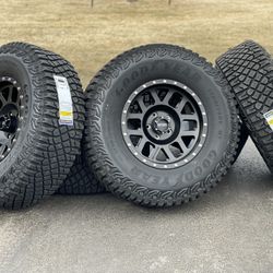 Set of 5 Method 35” Jeep Wheels 5x127 Rims Gladiator JL Goodyear M/T Tires Wrangler Sahara Rubicon.