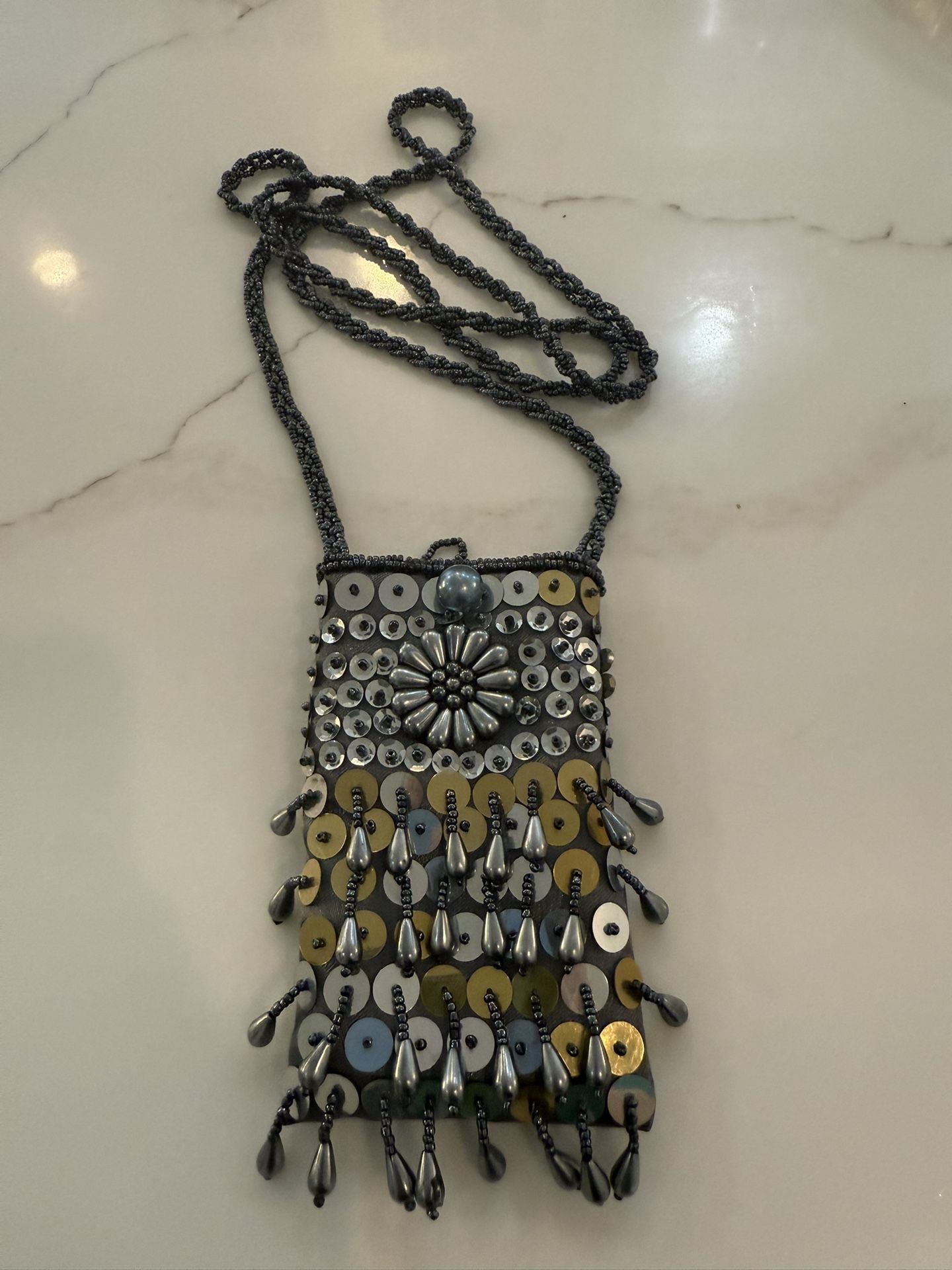 Small Beaded Crossbody Bag with Floral Design