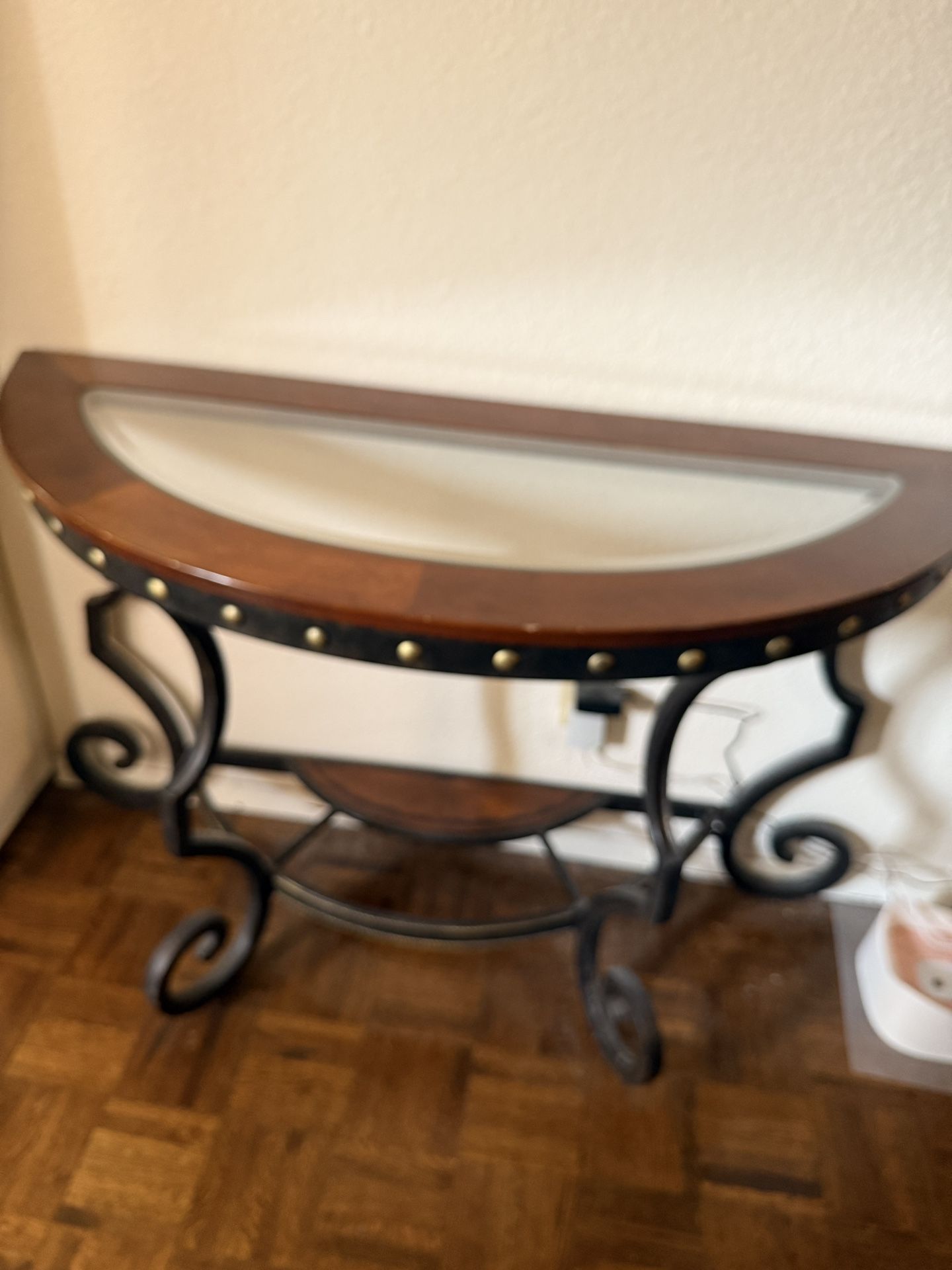 Console Table -Ethan Allen Tuscany Wrought Iron Wood Demilune Server