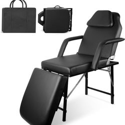 Portable Tattoo Chair, Adjustable Massage Facial Bed with Removable Headrest & Armrest, Foldable Spa Chair with Carry Bag, 73 Inch Esthetician Bed for