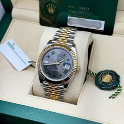 Like New 2021 Rolex Datejust 41 41mm Wimbledon 126333 Jubilee Bracelet 18k yellow gold stainless steel box papers green Roman full set