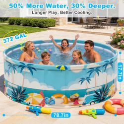 Foldable Swimming Pool for Kids 78.7"x17.7" Hard Plastic Portable Dog Pool Anti-Slip Collapsible