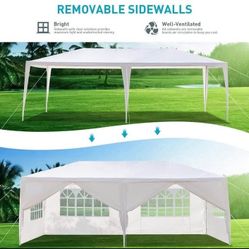 10x20 White Gazebo Wedding Party Tent Canopy With 4 Windows & 2 Sidewalls