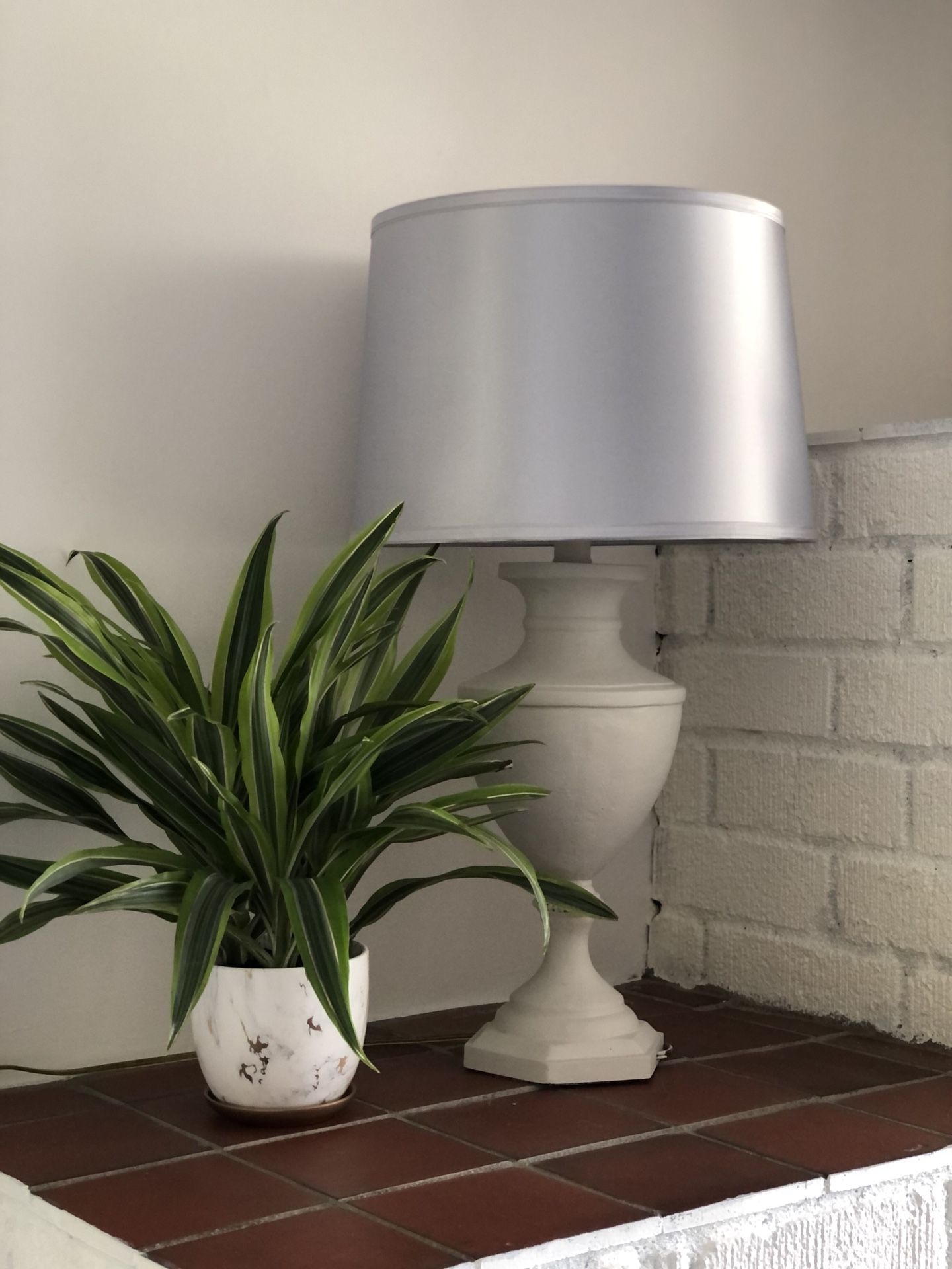 Gray lamp with silk shade