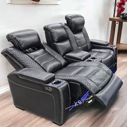Power Reclining Black Sofa, Power Reclining Black Loveseat, Power Black Recliner ⭐$39 Down Payment with Financing ⭐ 90 Days same as cash