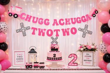 36 Pink Chugga Chugga Two Two Birthday Banner Sets – New