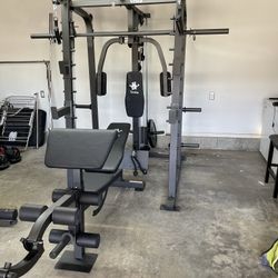 Vesta Fitness Smith Machine 2001 w/Bench Attachment | 230lb Bumpers Weights | 7ft Olympic Bar | Fitness | Gym Equipment | FREE DELIVERY 🚚 