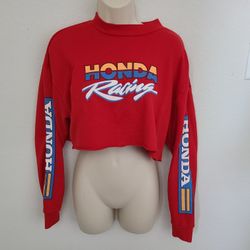 Forever 21 Red Cropped Honda Racing Long Sleeve Crew Neck Shirt Sz M
