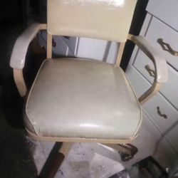 Vintage Office Chair Metal Frame Leather Seat And Back