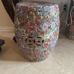 Antique Asian Floral Chrysanthemum Pedestal  Seat