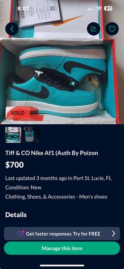 Tiff & CO Nike Af1 (Auth By Poizon