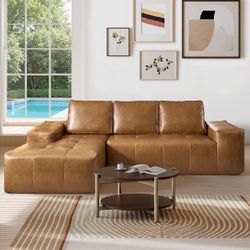 Boneless Brown Soft Leather Sectional With Chaise 