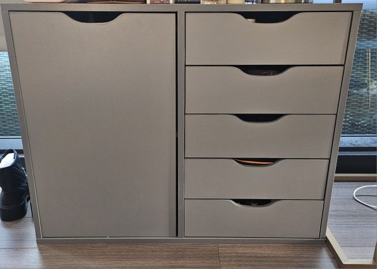 Homestock Gray 5 Drawer with Shelf Office File Wooden Cabinet