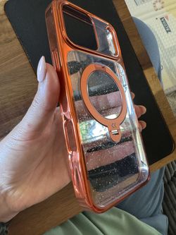 NEW Orange Chrome & Glitter iPhone 17 Pro Max Case w/360 Rotating MagSafe Stand
