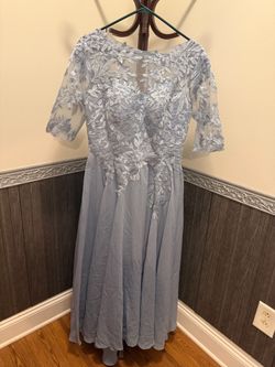 Light Blue Lace Embroidered Formal Dress