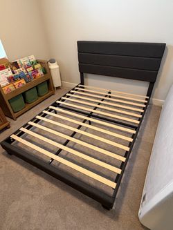 Queen Size Platform Bed Frame with Fabric Upholstered Headboard