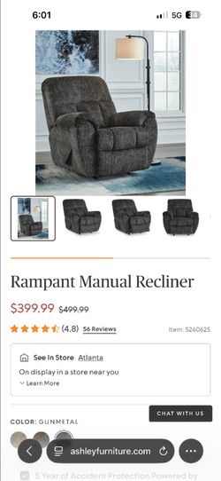 Ashley Rampant Manual Recliner – Gunmetal