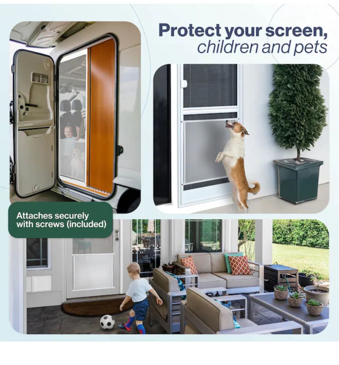 White metal pet or protective screen.