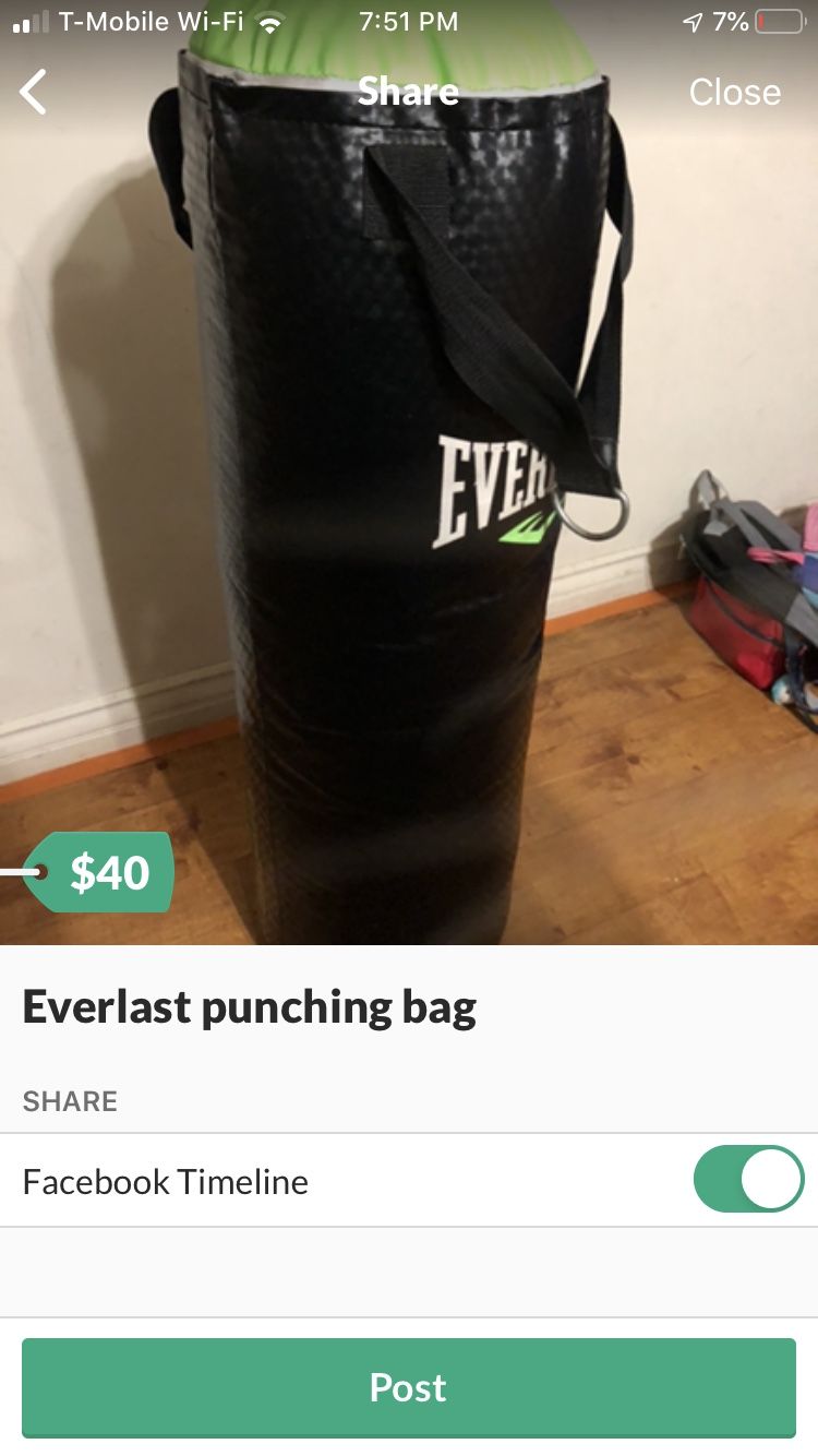 Everlast punching bag 70 lbs