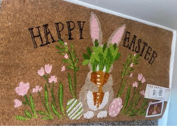 Happy Easter Coir Doormat with Bunny
