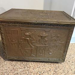 Antique Embossed Brass Log - Kindling Box