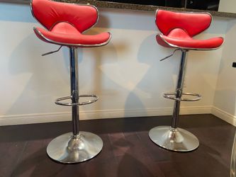 Set of 2 Bar Stools -Adjustable Butterfly– Red & Chrome