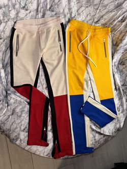 Cream Red Black Motocross Style Track Pants