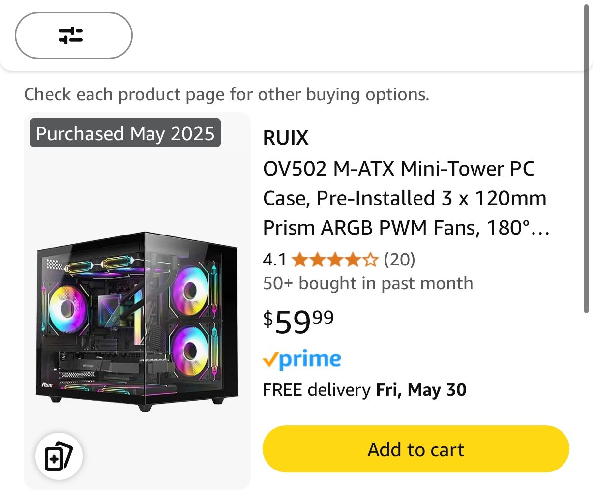 Brand New m-Atx Case Ruix OV502 RGB 180