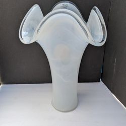 Vintage Large Murano Glass Vase Blue White Waffle Bottom 15" Tall