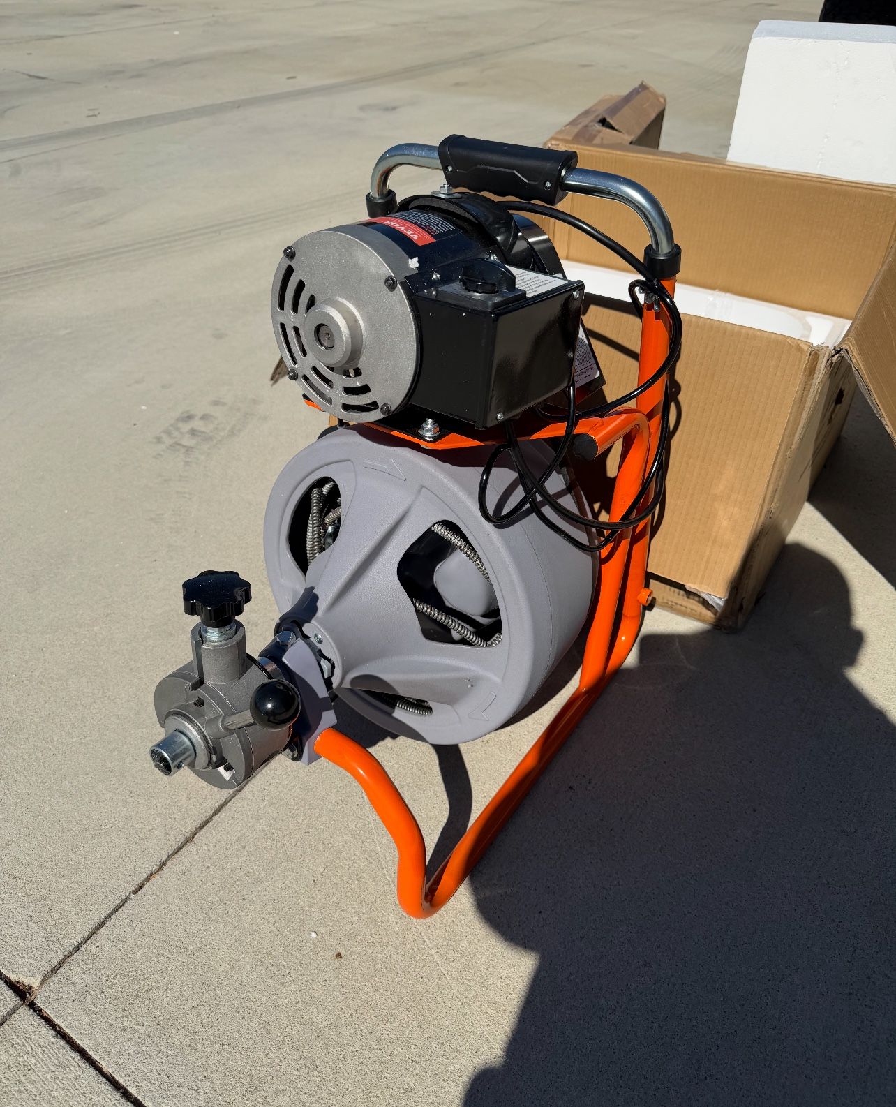 Drain Cleaner Machine 75FT x 3/8 Inch, Auto Feed Sewer Snake Drain Auger on Wheels