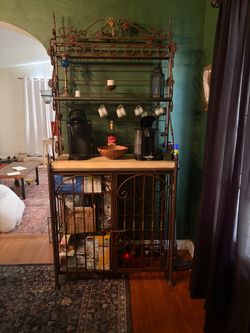 Ornate Metal Baker's Rack with Marble Top