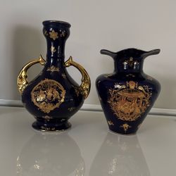 Limoges vases porcelain cobalt blue and gold