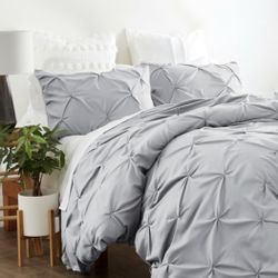 New  Pinch Pleat Duvet Cover-Grey. I Have A Q And K. New In Package. 