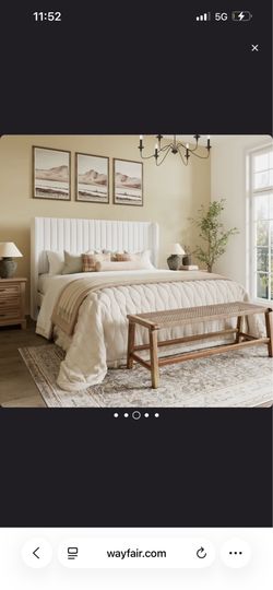 King Size Upholstered Wingback Bed Frame – white
