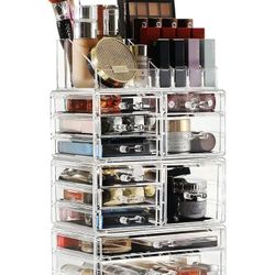 Cq acrylic Makeup Organizer Skin Care Large Clear Cosmetic Display Cases Stackable Storage Box With 11 Drawers For Vanity,Set of 4
