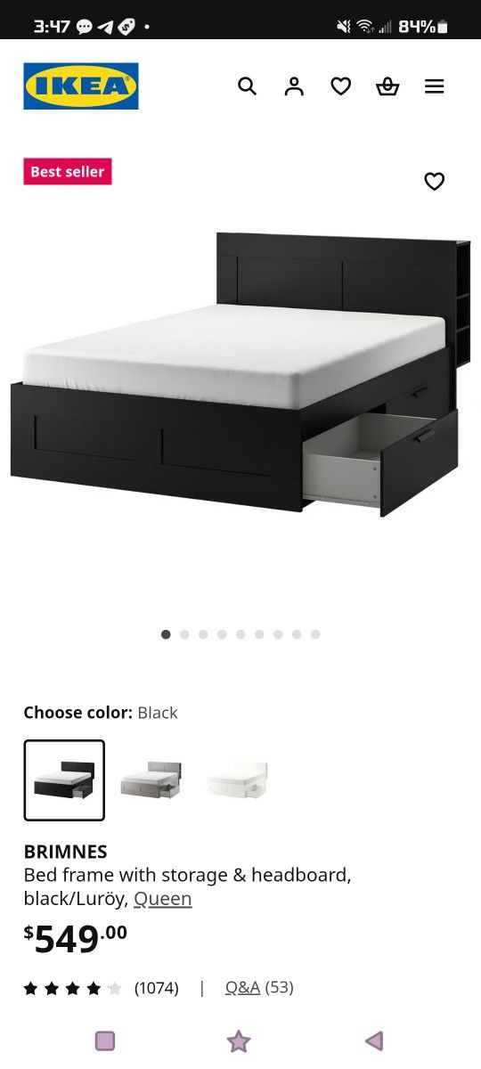ikea BRIMNES black bed frame - Queen