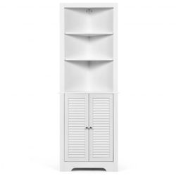 New White Standing Storage Corner Cabinet Organizer with 3 Open Shelf