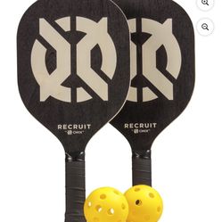 Recruit by ONIX Wood Pickleball Starter Set for All Ages and Levels to Learn to Play, Black Brand New 