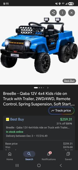 Kids ride on Truck with Trailer, 2WD/4WD, Remote Control, Spring Suspension, Soft Start, Music, LED, Horn - Light Blue