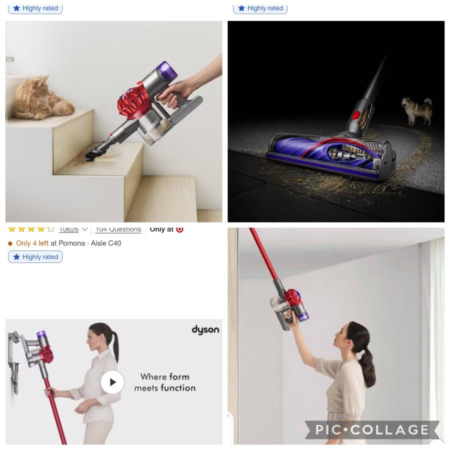dyson v8 origin cordless stick vacuum: multi-surface, cyclonic action, bagless, 40 min run time, lithium ion battery, red