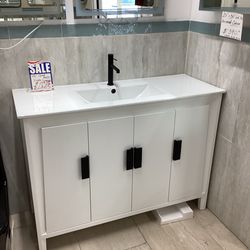 48” bathroom cabinet new solid wood fully assembled Softclose drawers white ceramic top sink integrated ready for pick up today