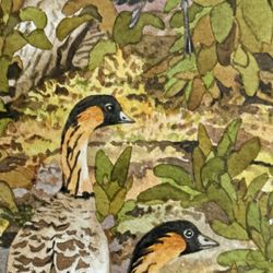 Wonderful Large Signed Watercolor Print of Hawaiian Nene Geese by Artist Richard Mortemore 18” x 12”   I see a few creases where print has been slight