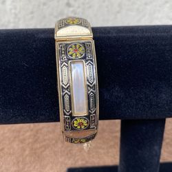 Mother Of Pearl Damascene Ornate Hinged Bracelet ..