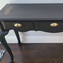 Beautiful Black Chalk Painted Sofa Table With Antique Gold Stenciling 