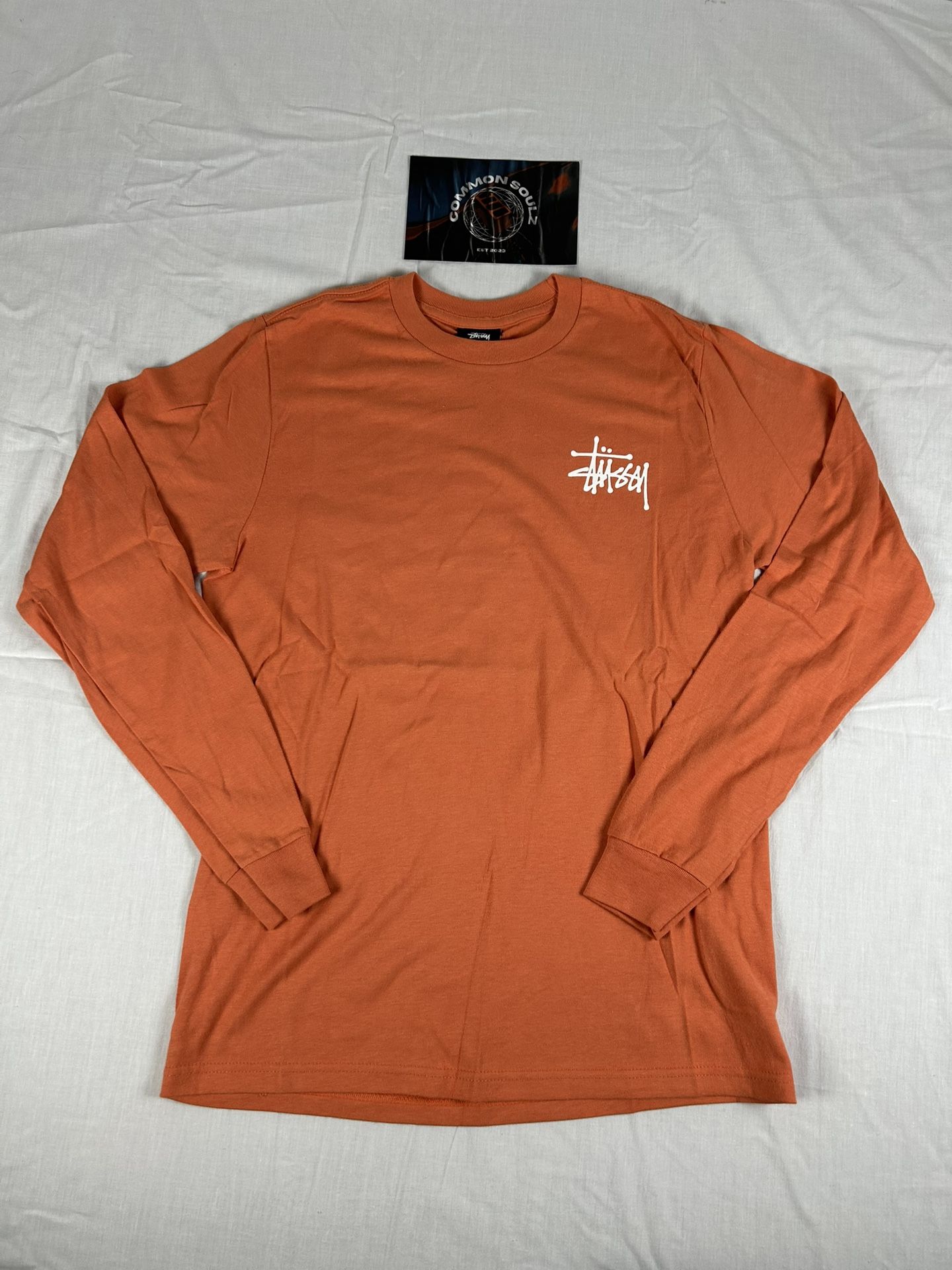 Stussy Basic Long Sleeve Tee Orange Mens Size Extra Small (XS) New Authentic