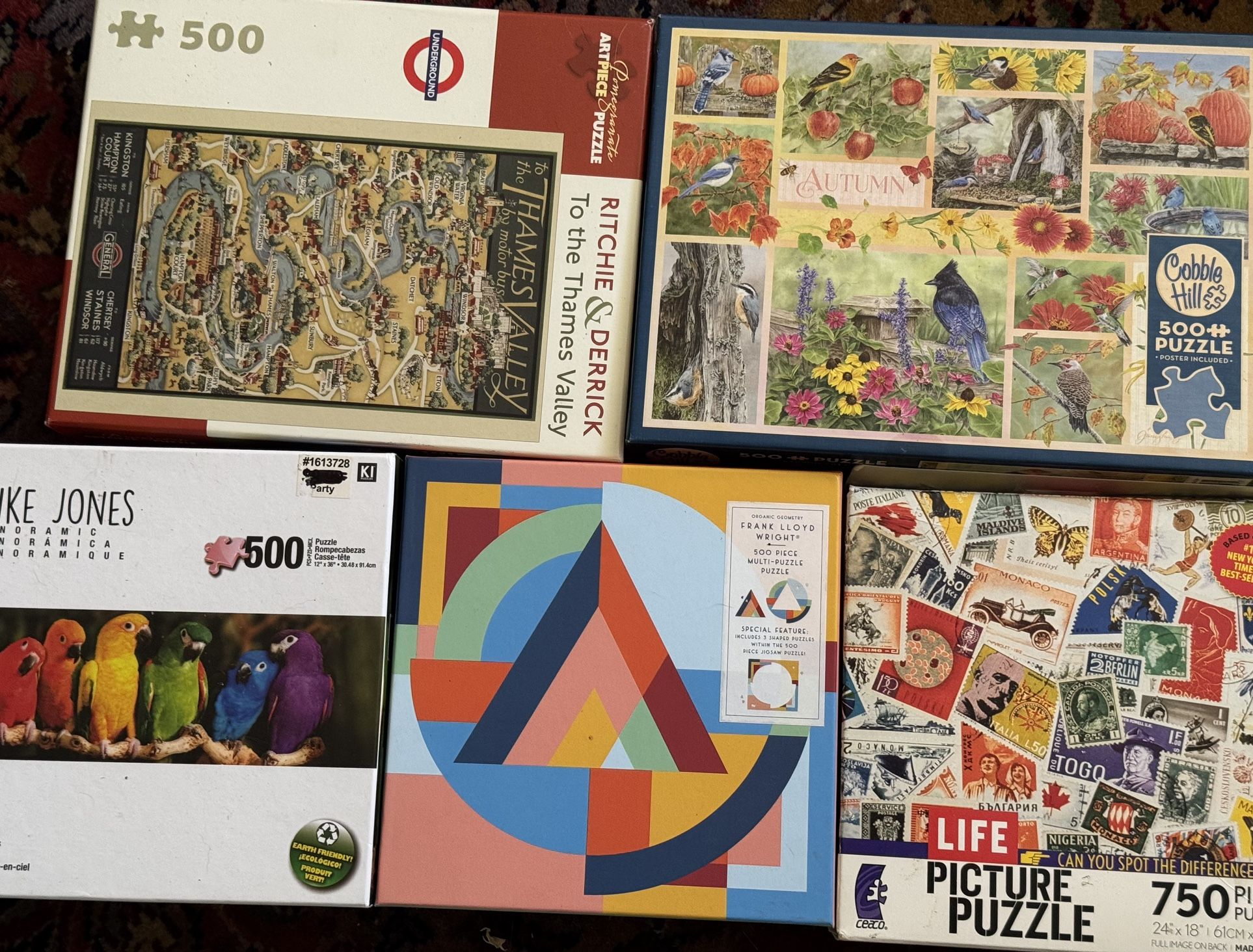Five Puzzles, 4 are 500 pieces, 1 is 750 pieces