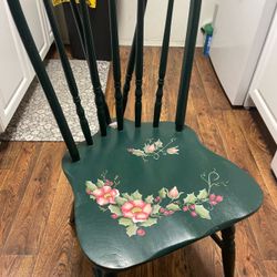 Green Wood Windsor Chair with Hand-Painted Floral Design