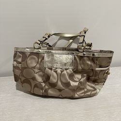COACH Gold Jacquard Charlie C Satchel